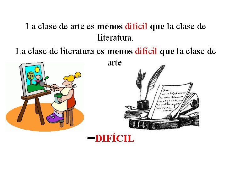 La clase de arte es menos difícil que la clase de literatura. La clase