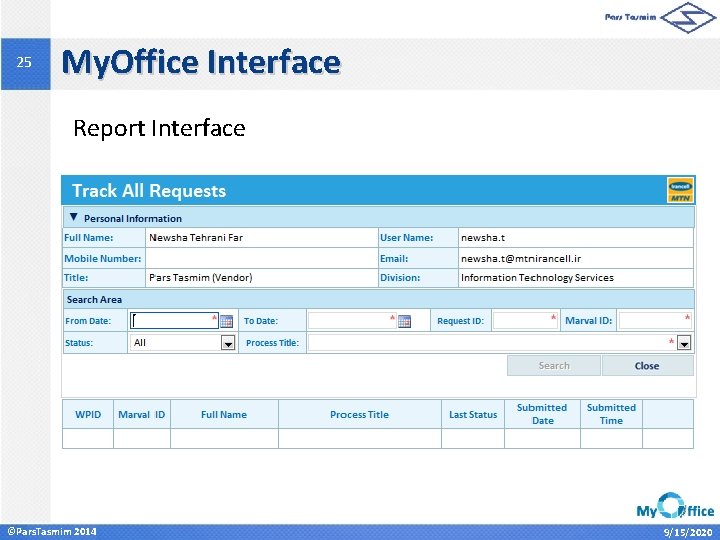 25 My. Office Interface Report Interface ©Pars. Tasmim 2014 9/15/2020 