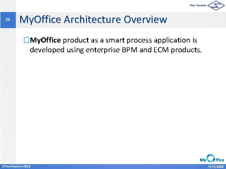 36 My. Office Architecture Overview �My. Office product as a smart process application is