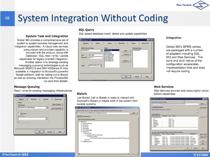 40 System Integration Without Coding ©Pars. Tasmim 2014 9/15/2020 