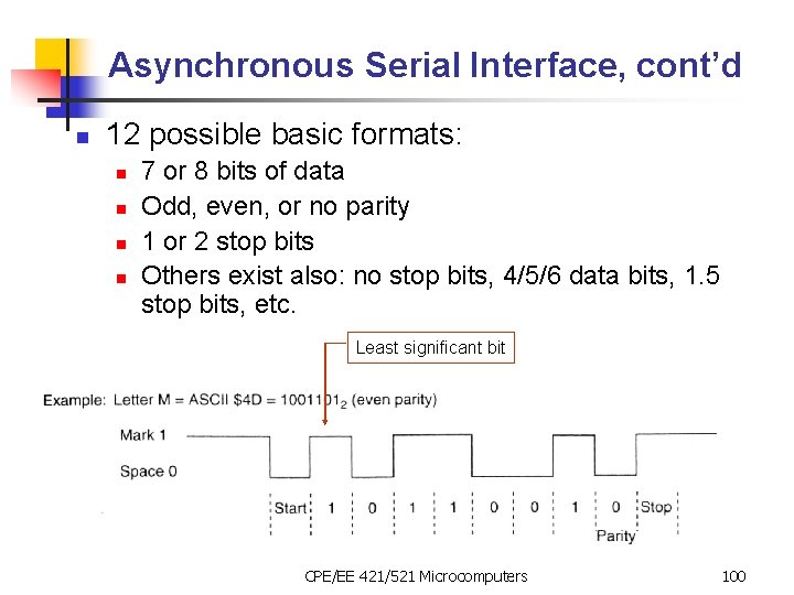 Asynchronous Serial Interface, cont’d n 12 possible basic formats: n n 7 or 8