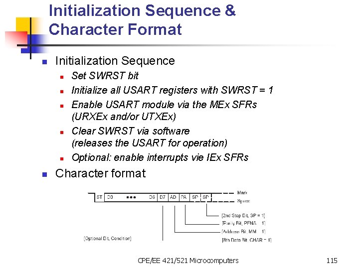 Initialization Sequence & Character Format n Initialization Sequence n n n Set SWRST bit