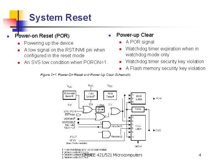 System Reset n Power-on Reset (POR) n n Powering up the device A low