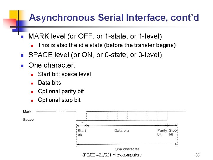 Asynchronous Serial Interface, cont’d n MARK level (or OFF, or 1 -state, or 1