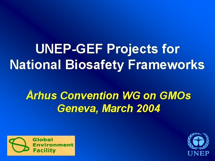 UNEP-GEF Projects for National Biosafety Frameworks Århus Convention WG on GMOs Geneva, March 2004