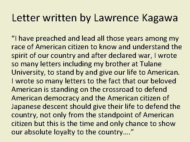 Letter written by Lawrence Kagawa “I have preached and lead all those years among