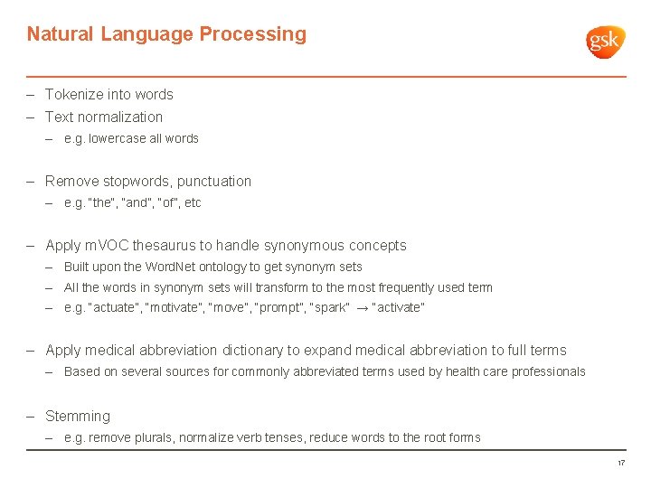 Natural Language Processing – Tokenize into words – Text normalization – e. g. lowercase