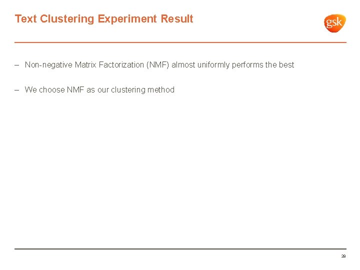 Text Clustering Experiment Result – Non-negative Matrix Factorization (NMF) almost uniformly performs the best