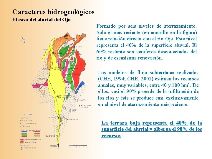 Caracteres hidrogeológicos El caso del aluvial del Oja Formado por seis niveles de aterrazamiento.