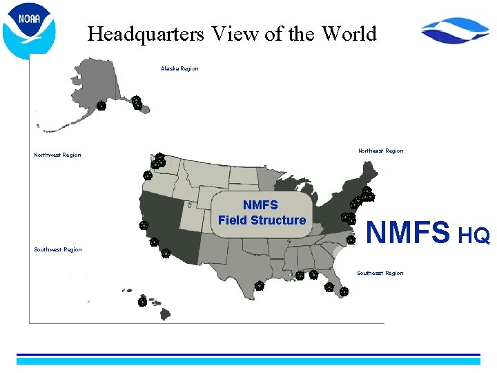 Headquarters View of the World Alaska Region Northeast Region Northwest Region NMFS Field Structure