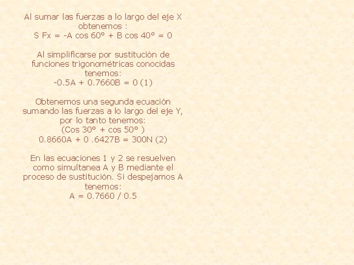 Al sumar las fuerzas a lo largo del eje X obtenemos : S Fx