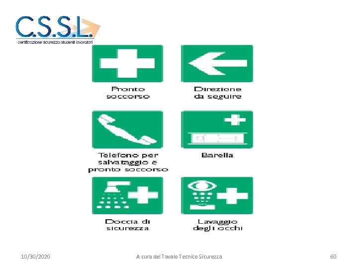 Segnali di salvataggio 10/30/2020 A cura del Tavolo Tecnico Sicurezza 60 