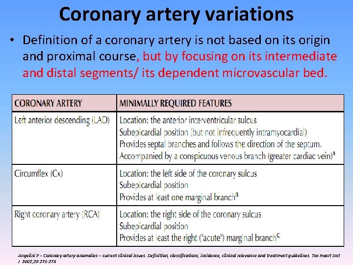 Coronary artery variations • Definition of a coronary artery is not based on its