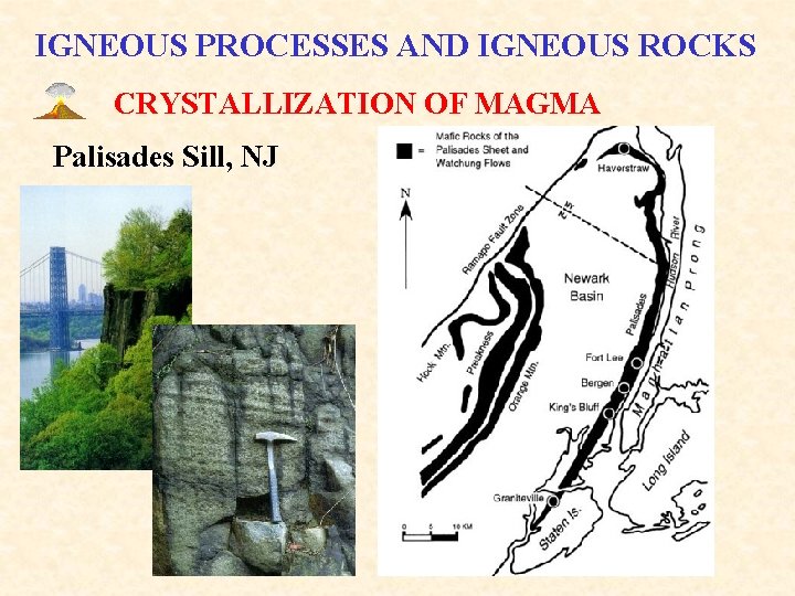 IGNEOUS PROCESSES AND IGNEOUS ROCKS CRYSTALLIZATION OF MAGMA Palisades Sill, NJ 
