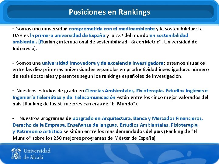 Posiciones en Rankings - Somos una universidad comprometida con el medioambiente y la sostenibilidad: