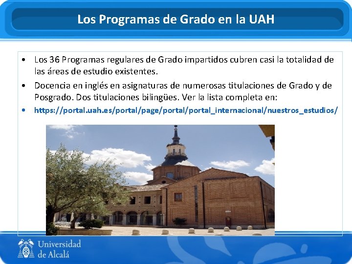 Los Programas de Grado en la UAH • Los 36 Programas regulares de Grado