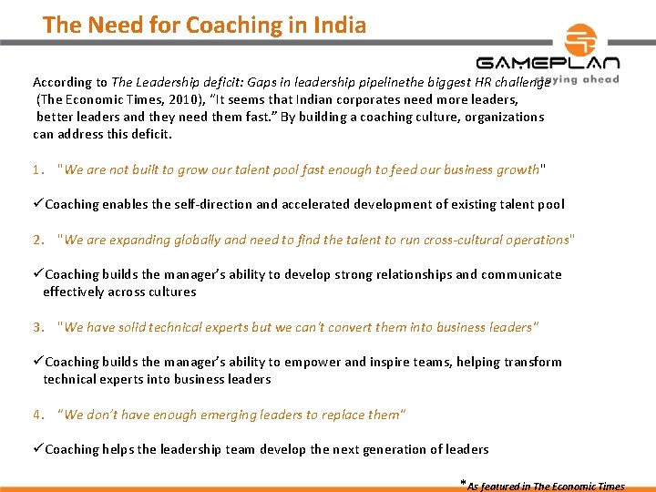 The Need for Coaching in India According to The Leadership deficit: Gaps in leadership