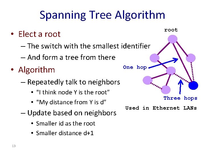 Spanning Tree Algorithm root • Elect a root – The switch with the smallest