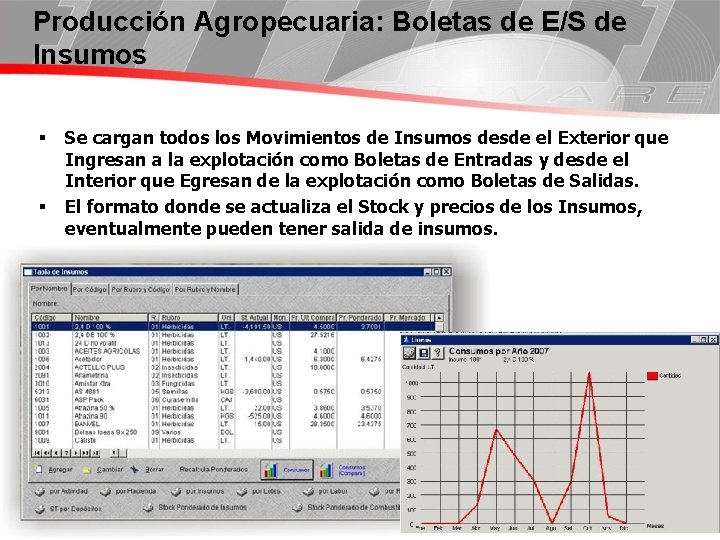 Producción Agropecuaria: Boletas de E/S de Insumos § § Se cargan todos los Movimientos