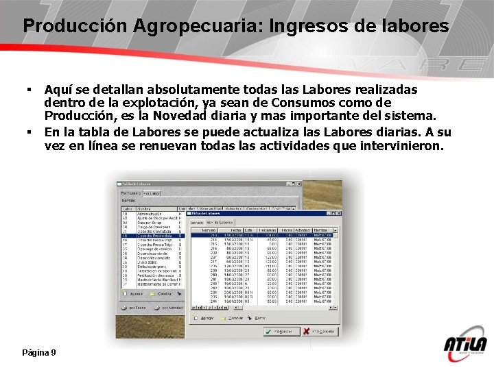 Producción Agropecuaria: Ingresos de labores § § Aquí se detallan absolutamente todas las Labores