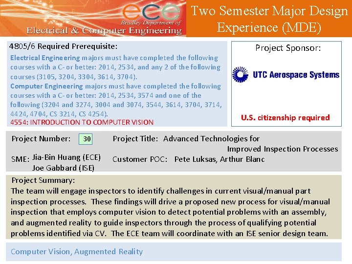 Two Semester Major Design Experience (MDE) 4805/6 Required Prerequisite: Electrical Engineering majors must have