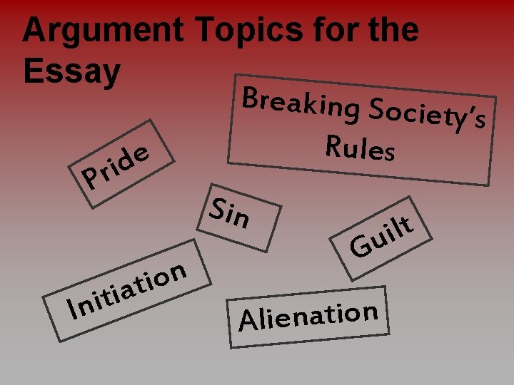 Argument Topics for the Essay Breaking Socie ty’s Rules e d i Pr Sin