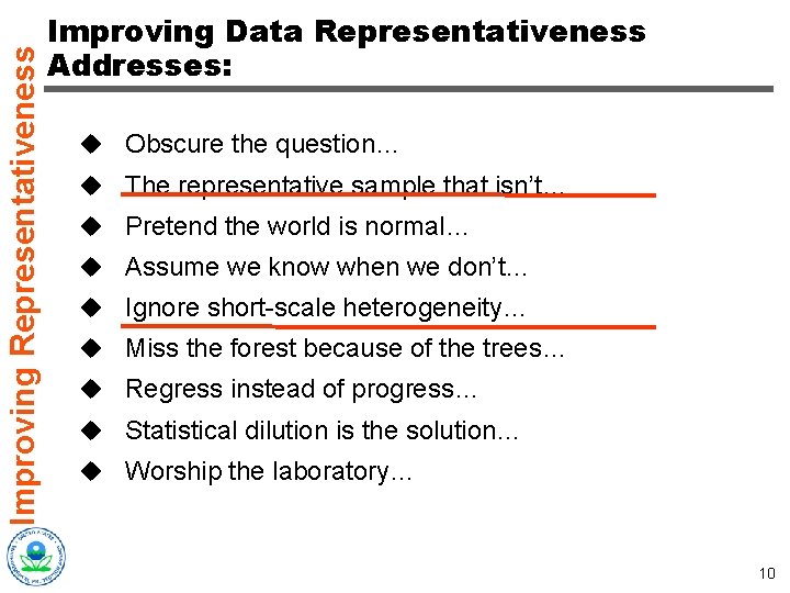 Improving Representativeness Improving Data Representativeness Addresses: u Obscure the question… u The representative sample