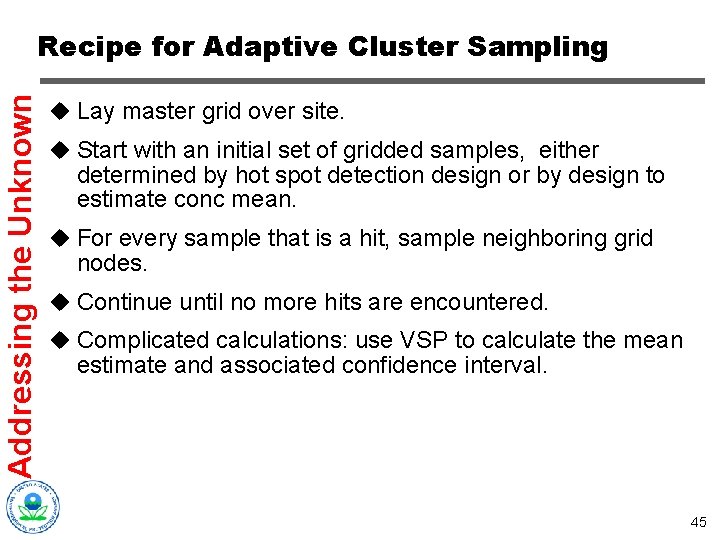 Addressing the Unknown Recipe for Adaptive Cluster Sampling u Lay master grid over site.