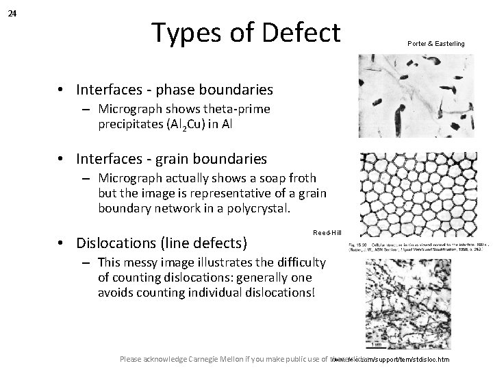 24 Types of Defect Porter & Easterling • Interfaces - phase boundaries – Micrograph