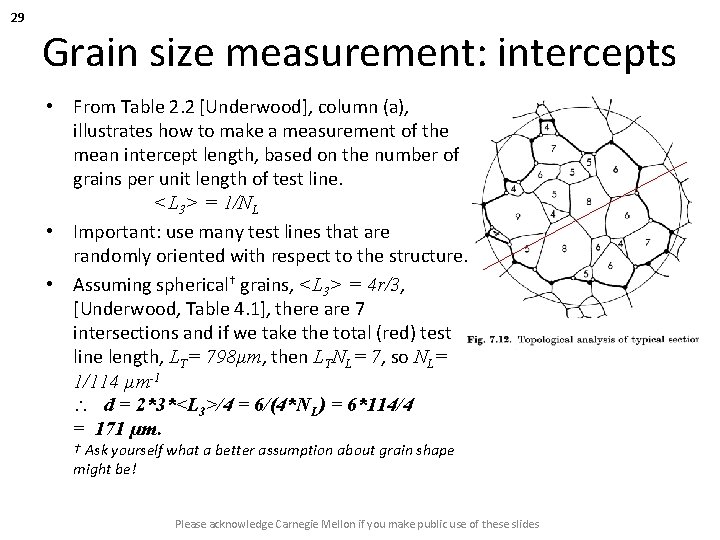 29 Grain size measurement: intercepts • From Table 2. 2 [Underwood], column (a), illustrates