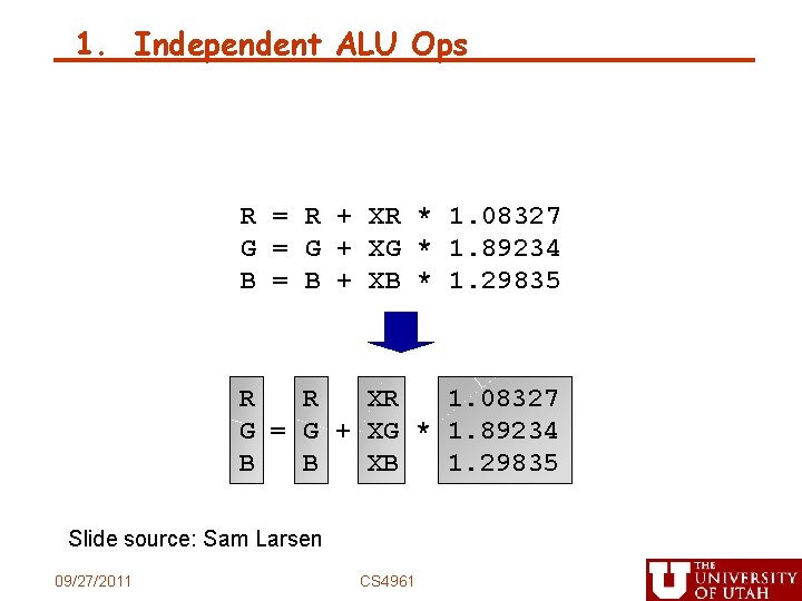 1. Independent ALU Ops R = R + XR * 1. 08327 G =