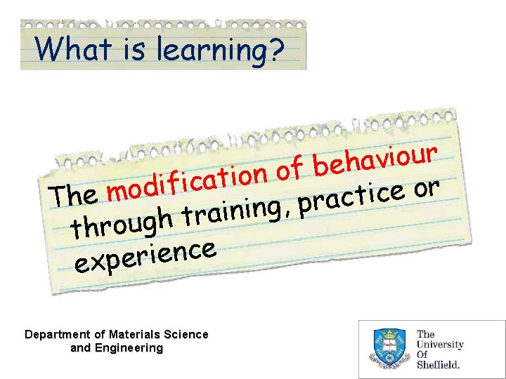 What is learning? r u o i v a h e b f o What is learning? r u o i v a h e b f o