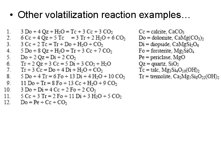  • Other volatilization reaction examples… 