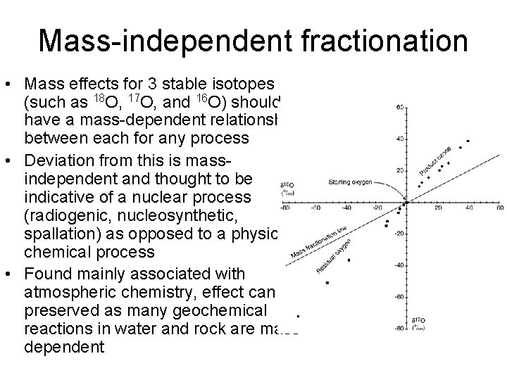 Mass-independent fractionation • Mass effects for 3 stable isotopes (such as 18 O, 17