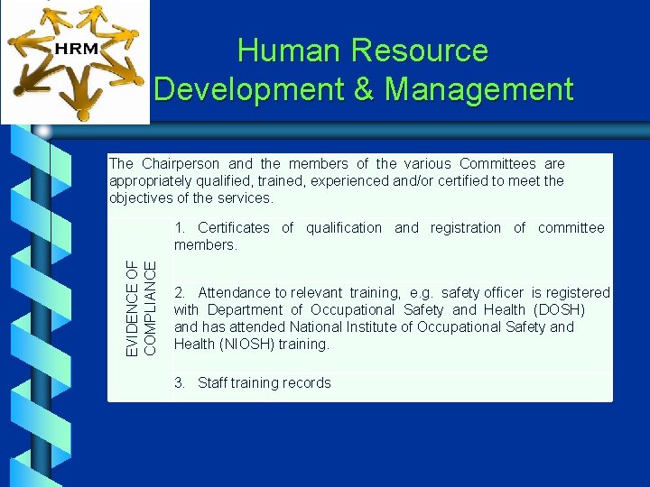 Human Resource Development & Management The Chairperson and the members of the various Committees