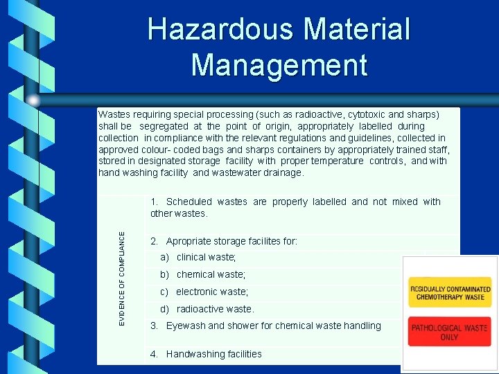 Hazardous Material Management Wastes requiring special processing (such as radioactive, cytotoxic and sharps) shall