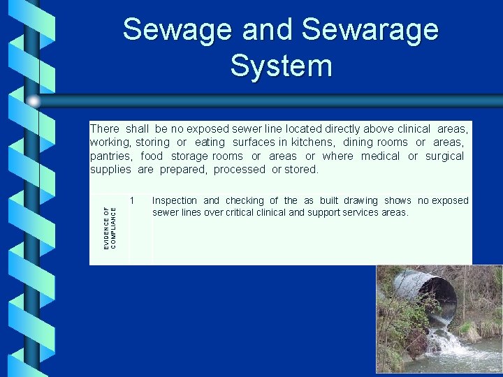 Sewage and Sewarage System EVIDENCE OF COMPLIANCE There shall be no exposed sewer line