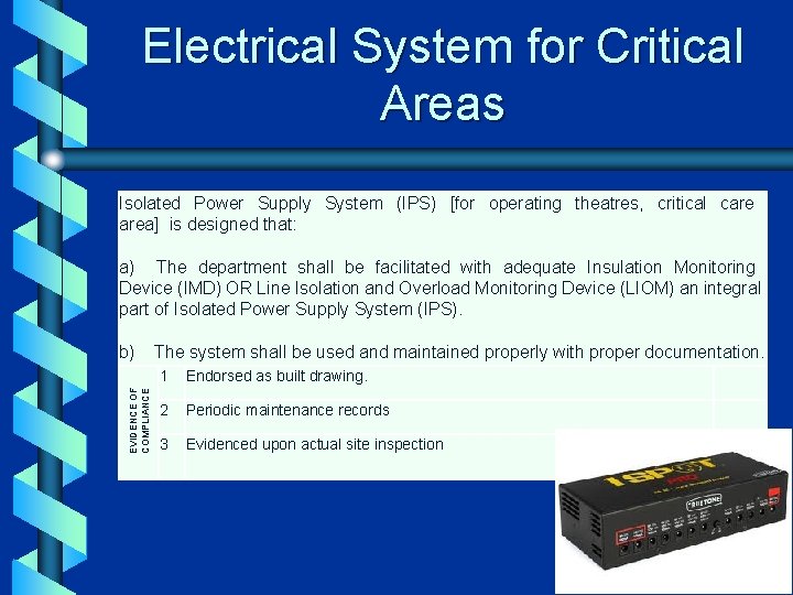 Electrical System for Critical Areas Isolated Power Supply System (IPS) [for operating theatres, critical