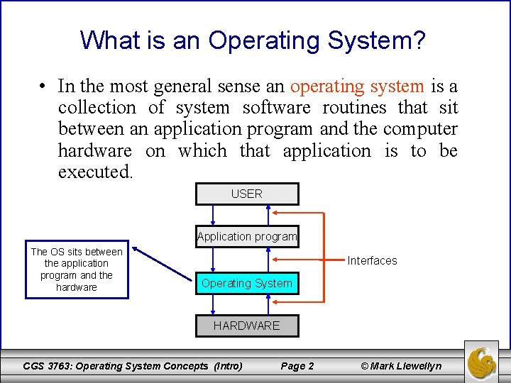What is an Operating System? • In the most general sense an operating system