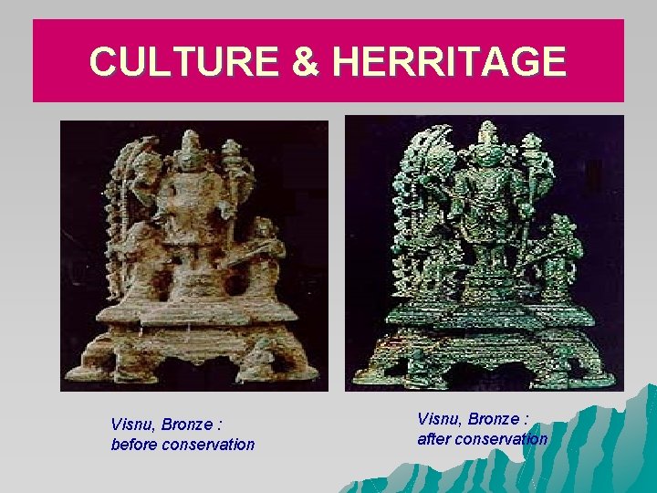 CULTURE & HERRITAGE Visnu, Bronze : before conservation Visnu, Bronze : after conservation CULTURE & HERRITAGE Visnu, Bronze : before conservation Visnu, Bronze : after conservation