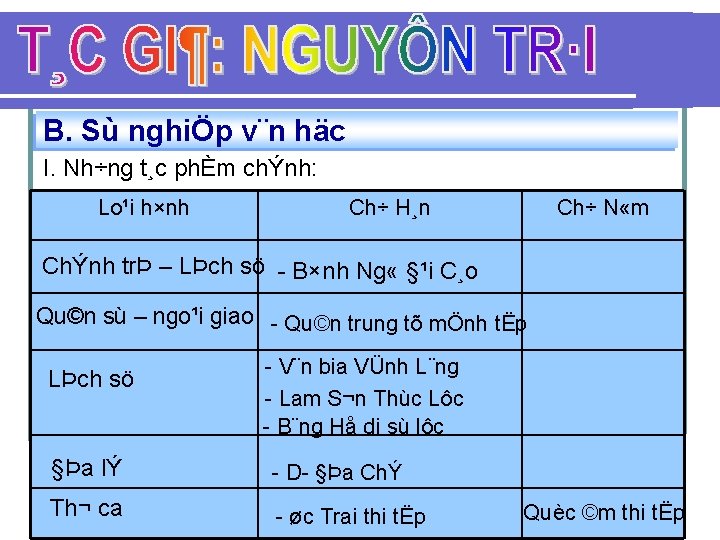 B. Sù nghiÖp v¨n häc I. Nh÷ng t¸c phÈm chÝnh: Lo¹i h×nh Ch÷ H¸n