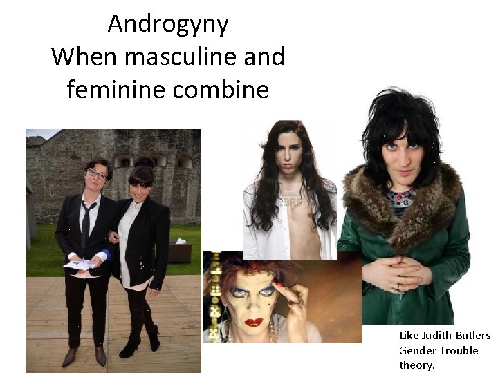 Androgyny When masculine and feminine combine Like Judith Butlers Gender Trouble theory. 