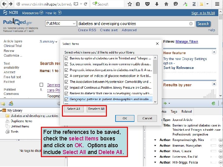 For the references to be saved, check the select Items boxes and click on