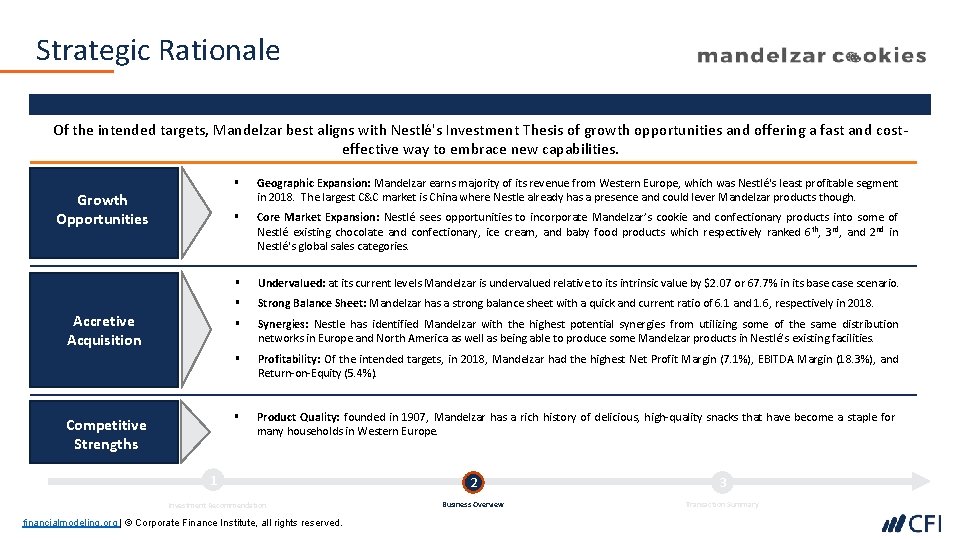 Strategic Rationale Of the intended targets, Mandelzar best aligns with Nestlé's Investment Thesis of