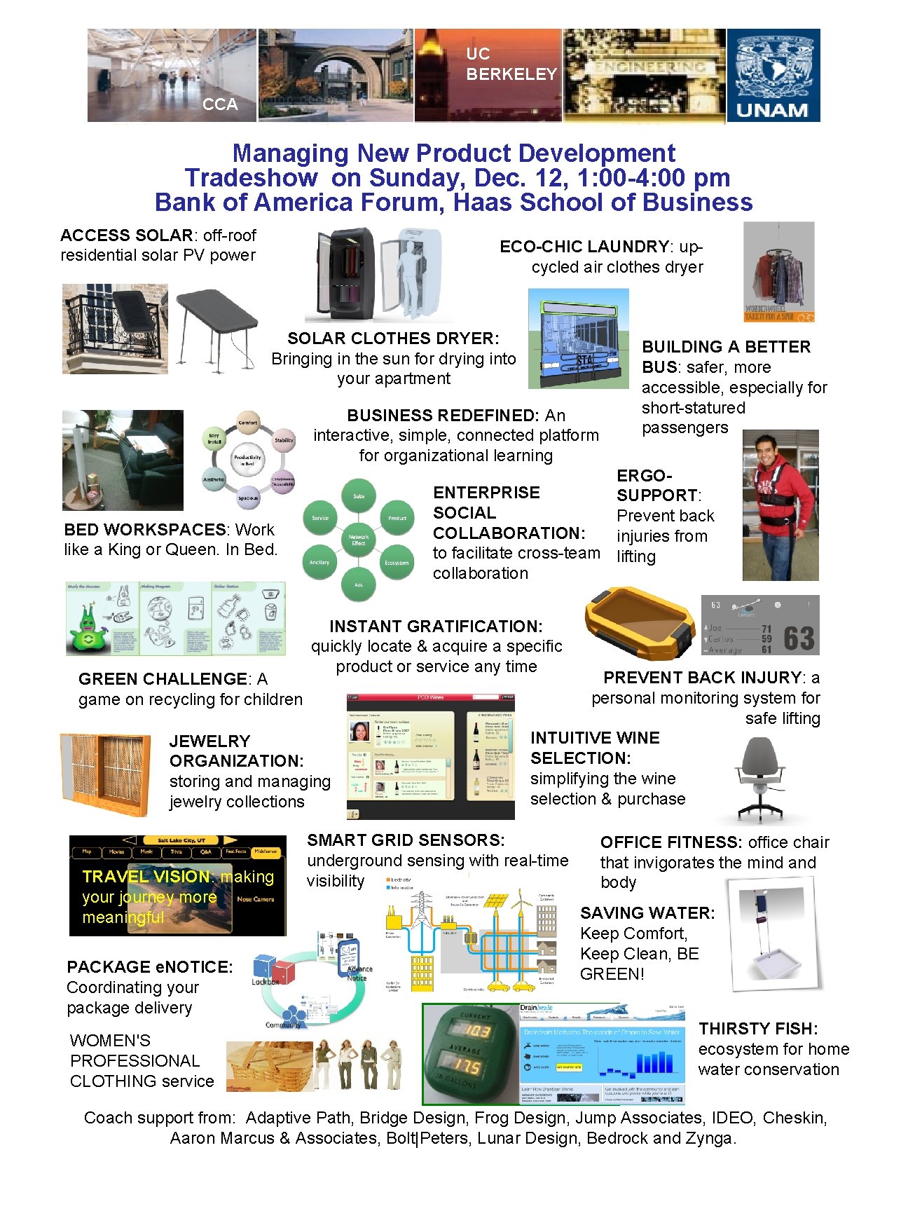 UC BERKELEY CCA Managing New Product Development Tradeshow on Sunday, Dec. 12, 1: 00