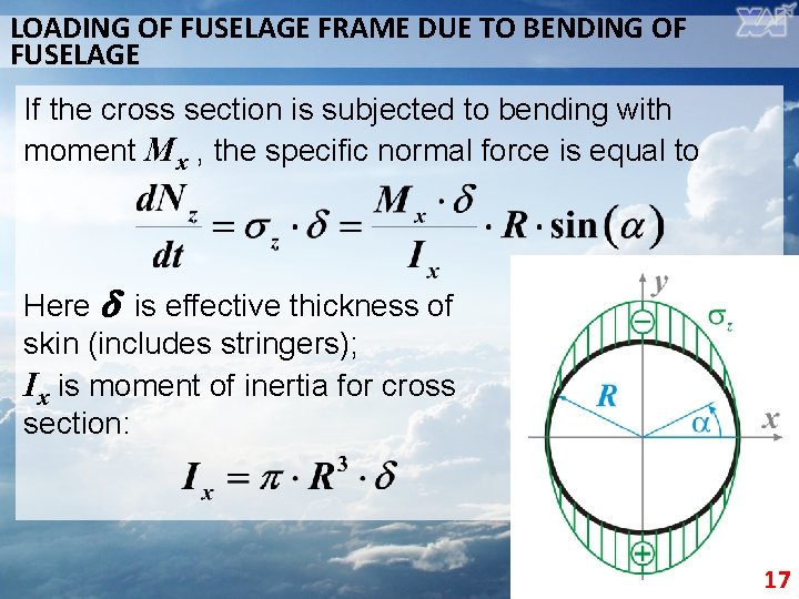 LOADING OF FUSELAGE FRAME DUE TO BENDING OF FUSELAGE If the cross section is