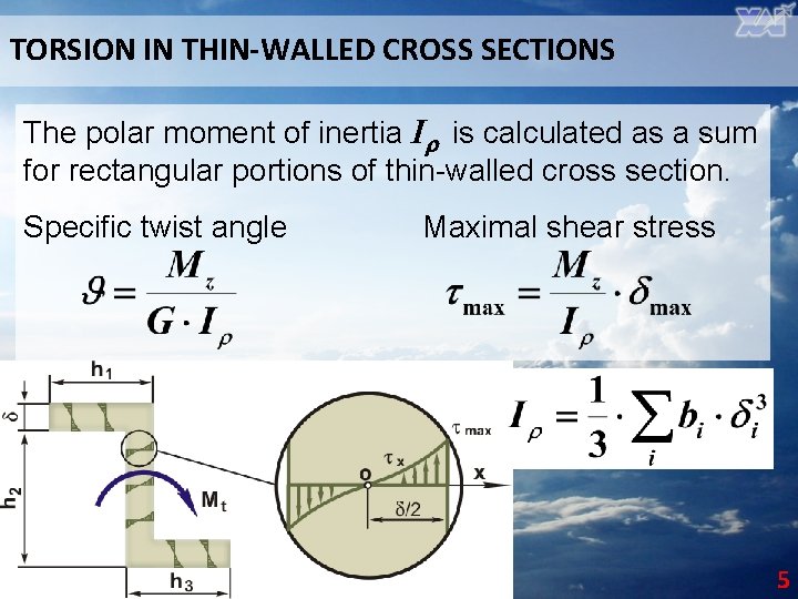 TORSION IN THIN-WALLED CROSS SECTIONS The polar moment of inertia Ir is calculated as