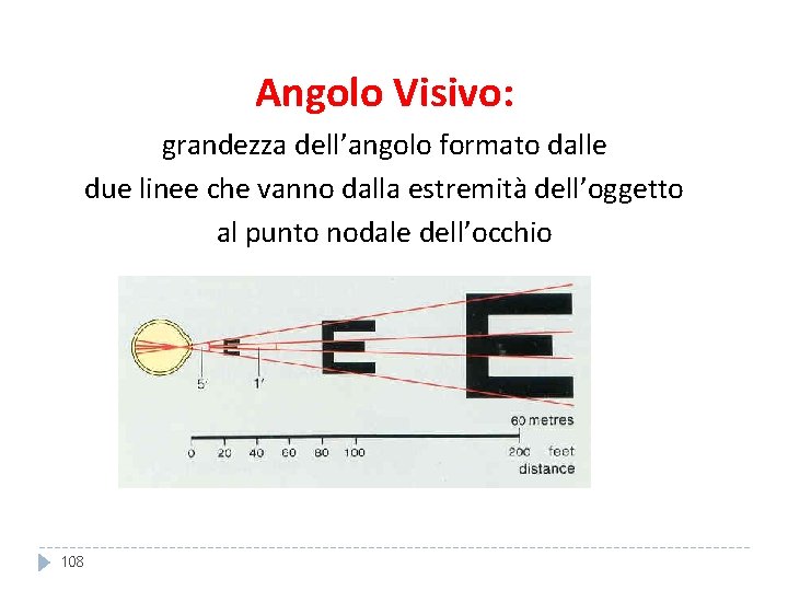 Angolo Visivo: grandezza dell’angolo formato dalle due linee che vanno dalla estremità dell’oggetto al Angolo Visivo: grandezza dell’angolo formato dalle due linee che vanno dalla estremità dell’oggetto al