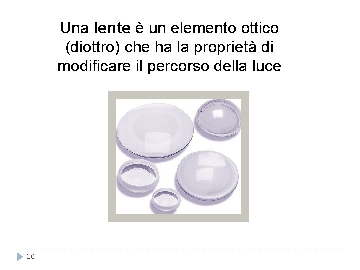Una lente è un elemento ottico (diottro) che ha la proprietà di modificare il Una lente è un elemento ottico (diottro) che ha la proprietà di modificare il