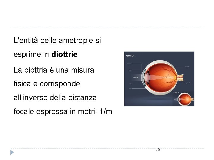 L'entità delle ametropie si esprime in diottrie La diottria è una misura fisica e L'entità delle ametropie si esprime in diottrie La diottria è una misura fisica e